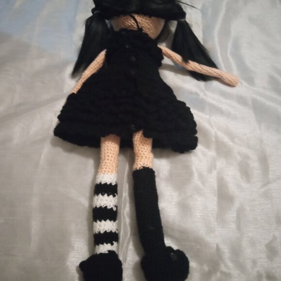 Two handmade crochet-doll and whte poddle w/purple flwr blk outfit pnk complxion - Picture 3 of 8
